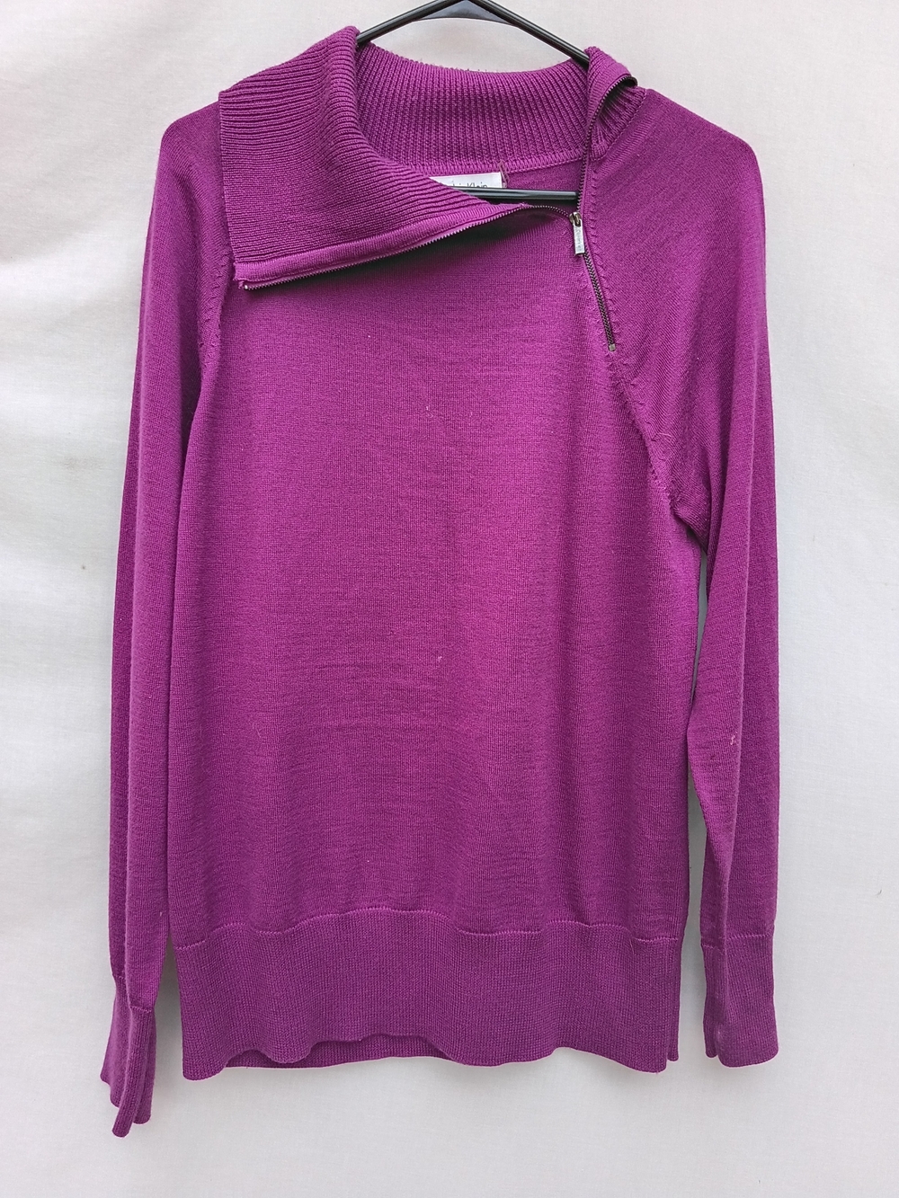 Calvin Klein Fuchsia Asymmetric Zip Turtleneck Sweater Vintage Y2K Size XL
